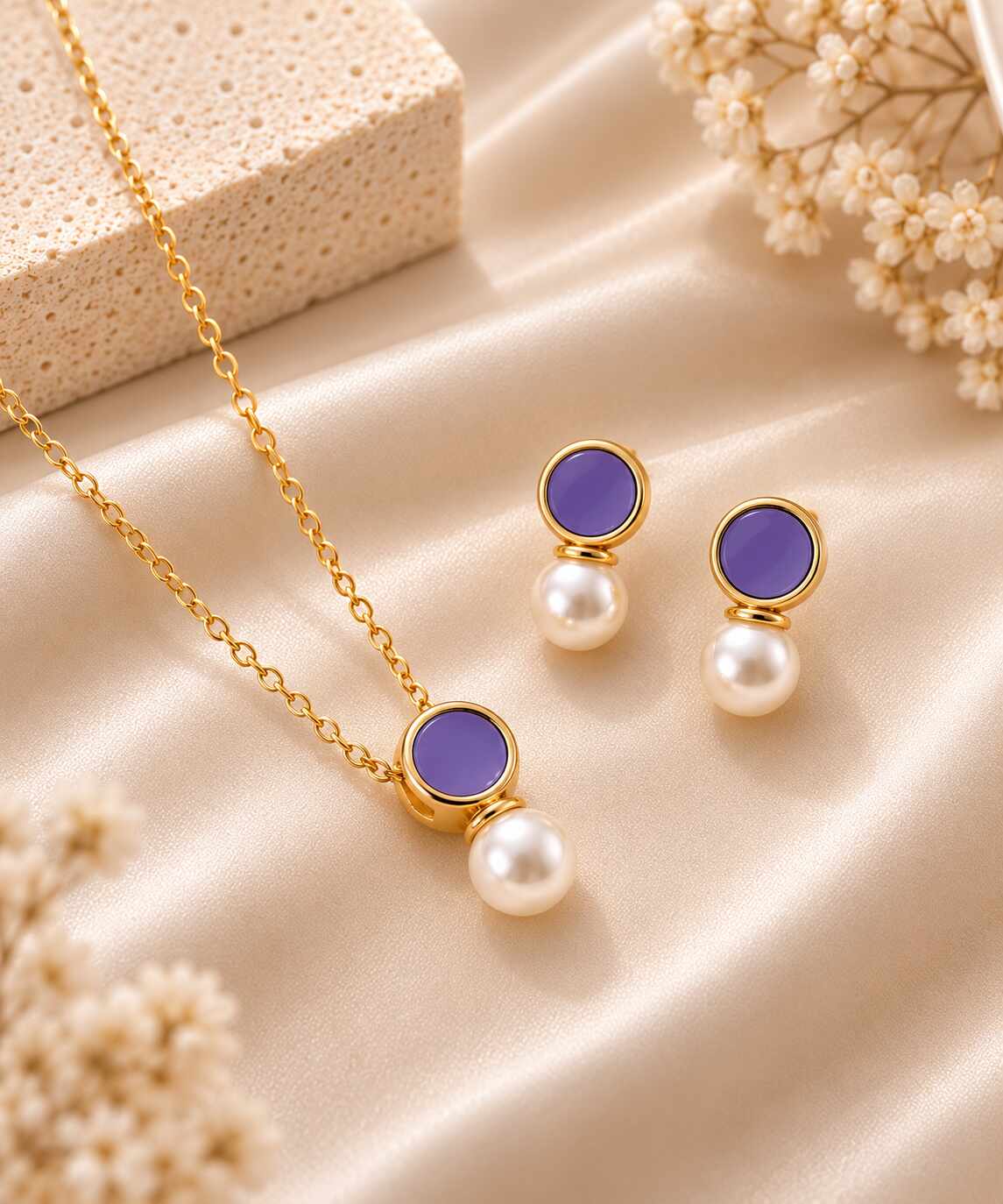 Conjunto Resinado roxo e perola
