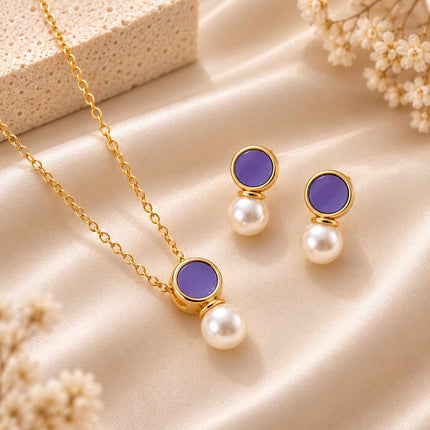 Conjunto Resinado roxo e Pérola