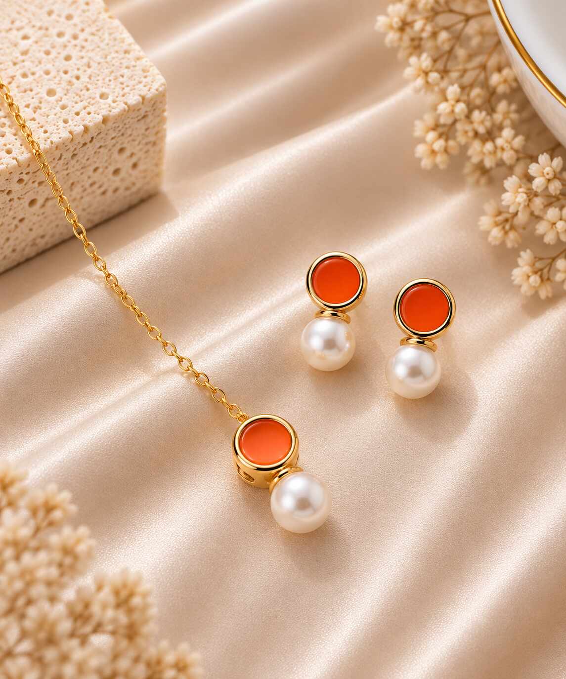 Conjunto Resinado orange e Pérola