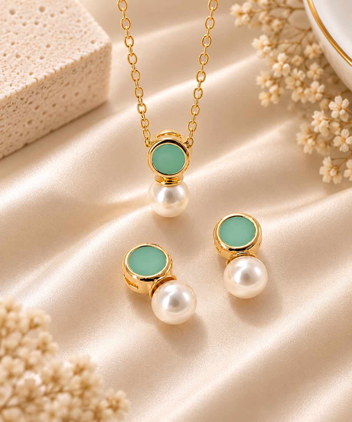 Conjunto Resinado green e perola