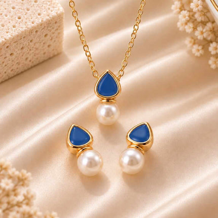Conjunto Resinado azul Gota e Pérola