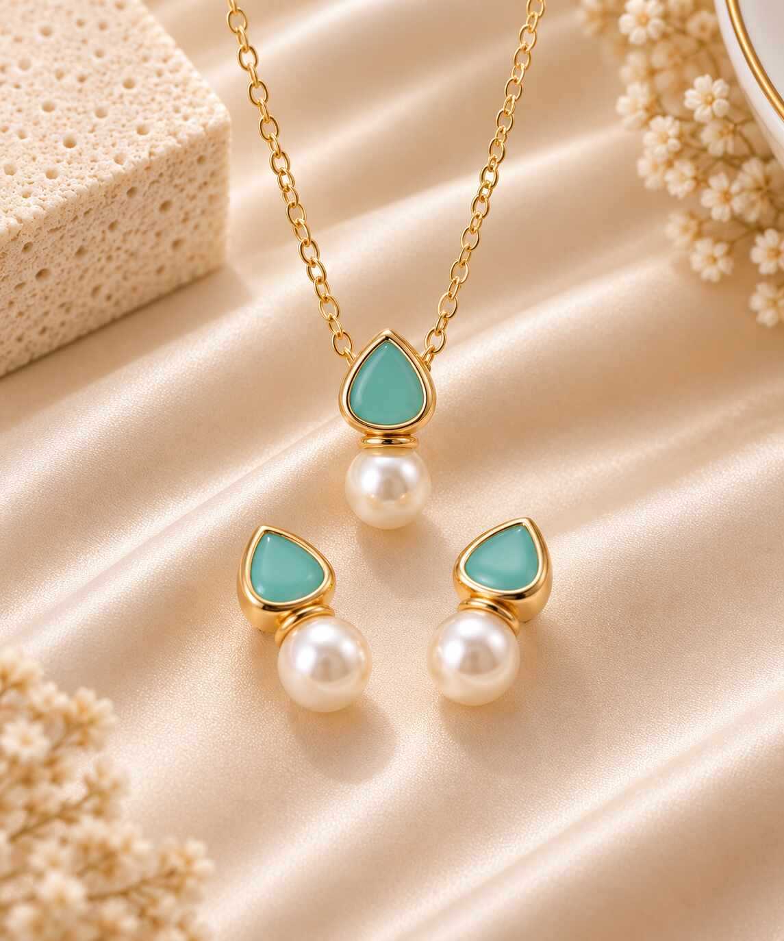 Conjunto Resinado green Gota e Pérola