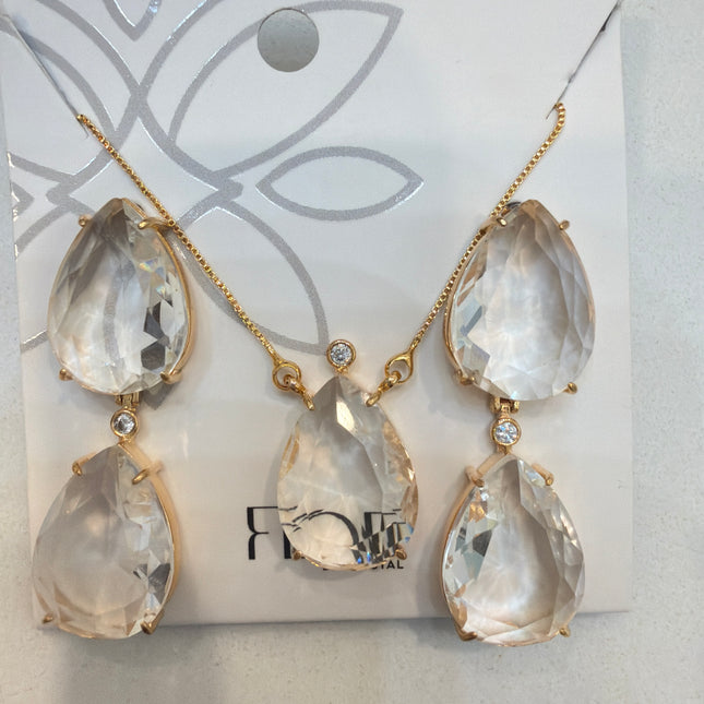 conjunto de brinco e colar de duas gota Cristal 