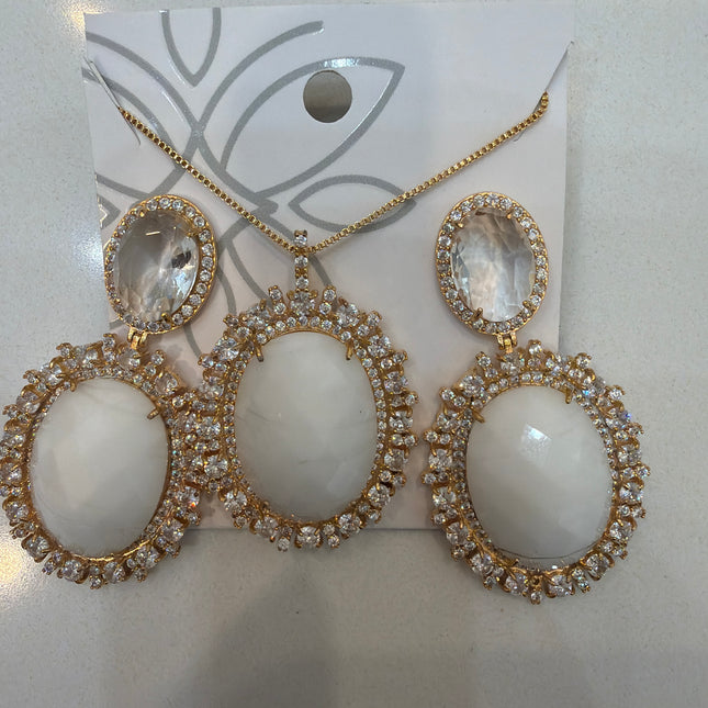 conjunto de brinco e colar de gota Cristal grande 