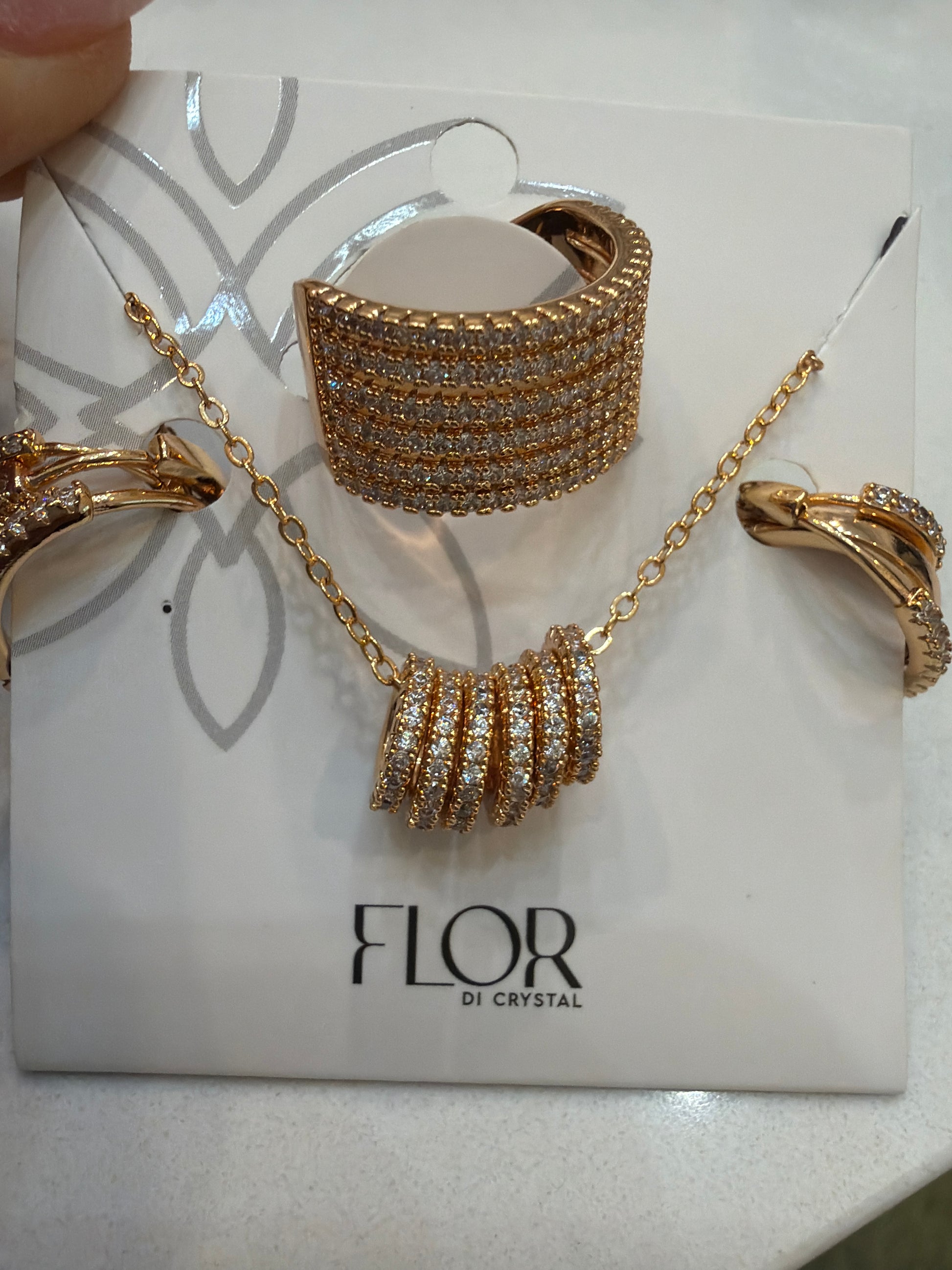 Anel trio de brinco de argolas e colar necklace 