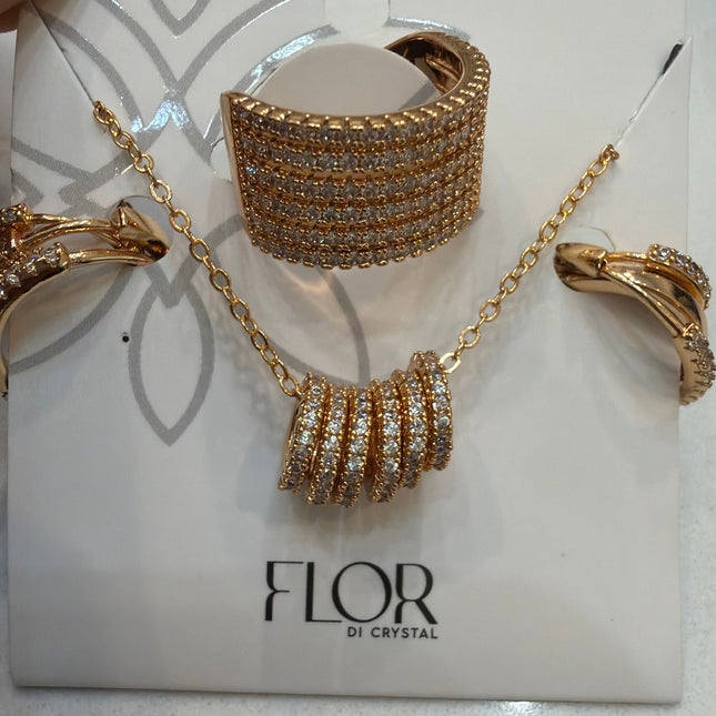 Anel trio de brinco de argolas e colar necklace 