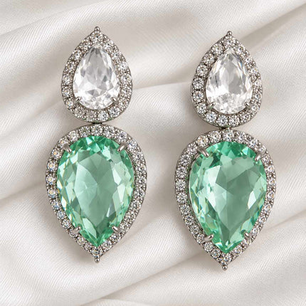 Brinco Luxo gotas Cristal e Verde aqua luxo 