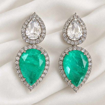 Brinco Luxo gotas Cristal e Verde aqua fusin