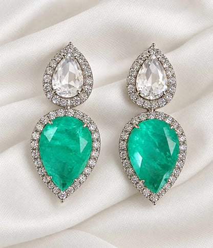 Brinco Luxo gotas Cristal e Verde aqua fusin