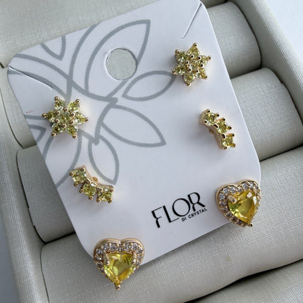Conjunto oval medio amarelo cravejado em zirconia 