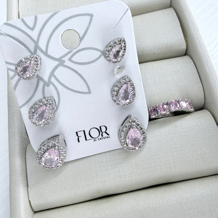 Trio gota rosa com piercing fake ródio
