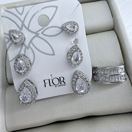 Trio gota cristal com piercing fake ródio