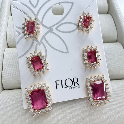 Trio quadrado pink cravejado em zircônia