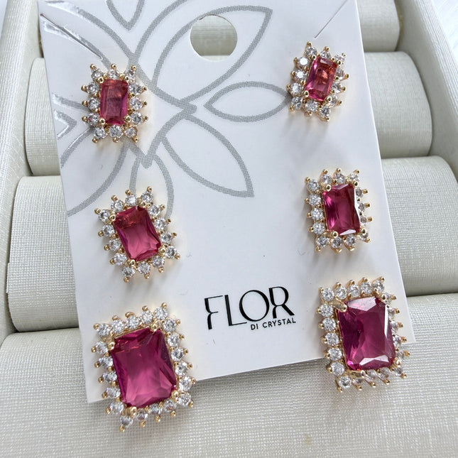 Trio quadrado pink cravejado em zircônia