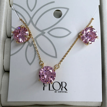 Conjunto ponto de luz 10mm zircônia rosa