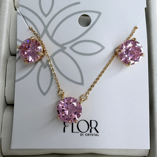 Conjunto ponto de luz 10mm zircônia rosa