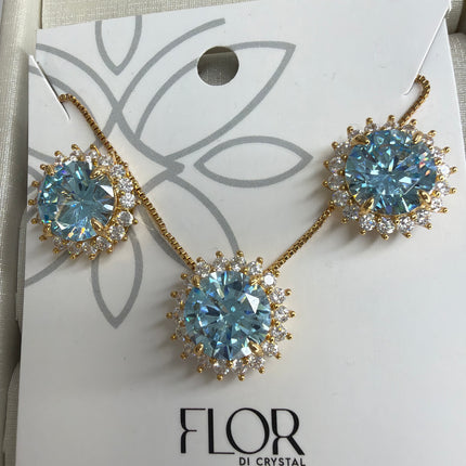 Conjunto azul ice cut redondo 10mm cravejado 