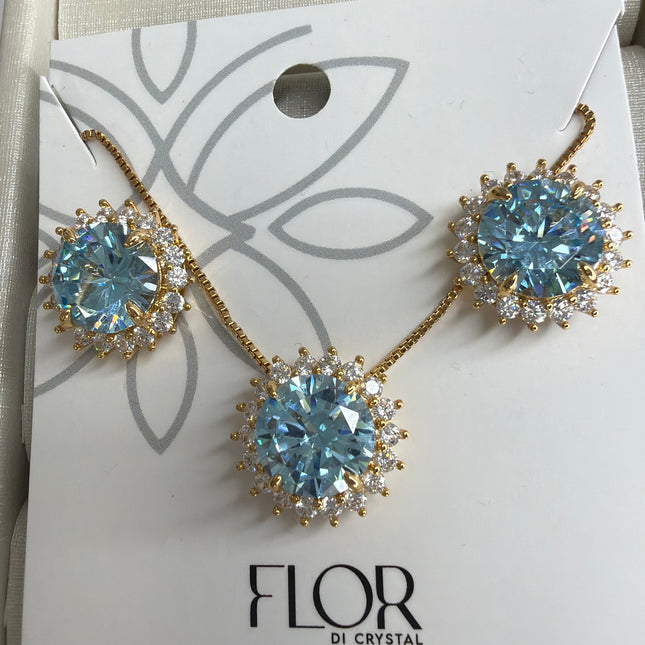 Conjunto azul ice cut redondo 10mm cravejado 