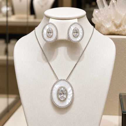 conjunto madre perola oval  cristal