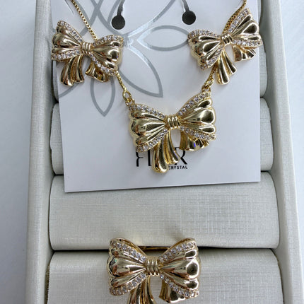 Conjunto 4 pecas laco cravejado com anel regulavel