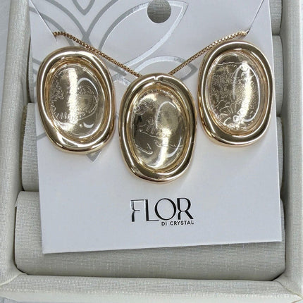Conjunto colar e brinco oval liso dourado