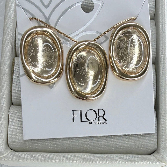 Conjunto colar e brinco oval liso dourado