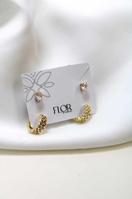 Brinco - Argola cravejada 2 carreirinhas de zirconia SM com ponto de luz