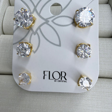 Trio brincos ponto luz cristal 8mm 6mm 4mm