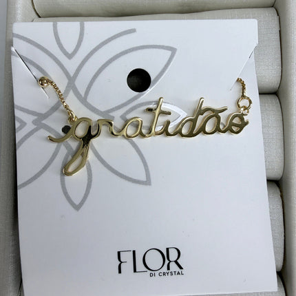 Colar Gratidão letra cursiva folheado ouro