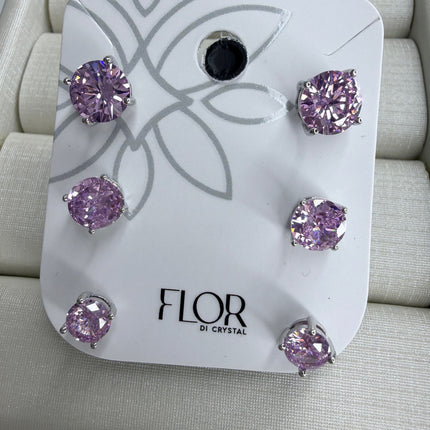 Trio brincos ponto luz rosa claro 8mm 6mm 4mm