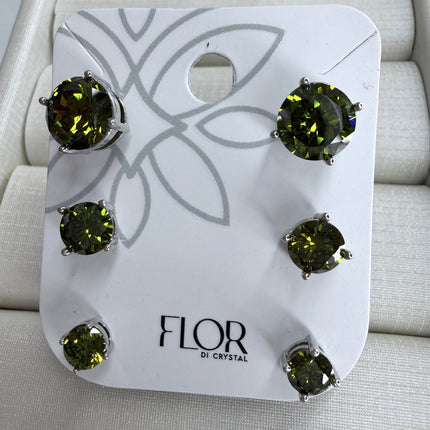 Trio brincos ponto luz verde oliva 8mm 6mm 4mm