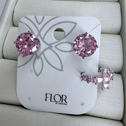 Brinco 10mm rosa piercing ear cuff cravejado rodio