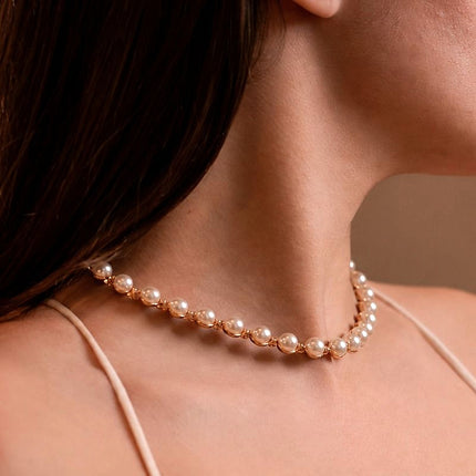 Riviera perolas alternadas zirconia folheada ouro