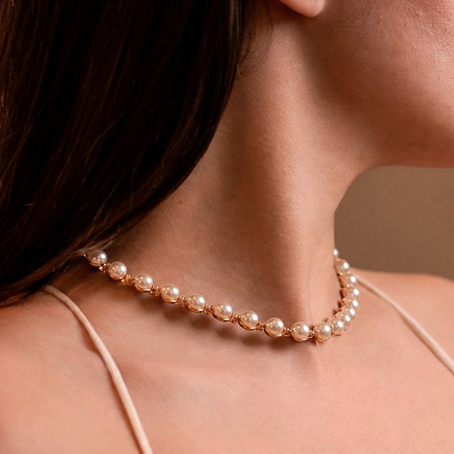Riviera perolas alternadas zirconia folheada ouro