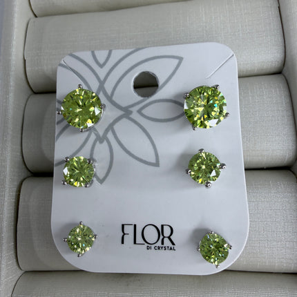 Trio brincos ponto luz green aple  8mm 6mm 4mm