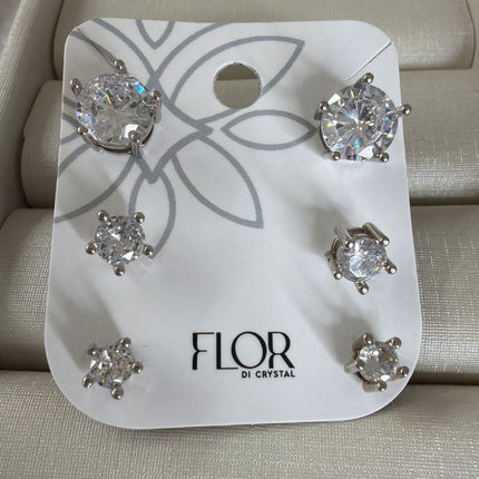 Trio brincos ponto luz cristal 8mm 6mm 4mm