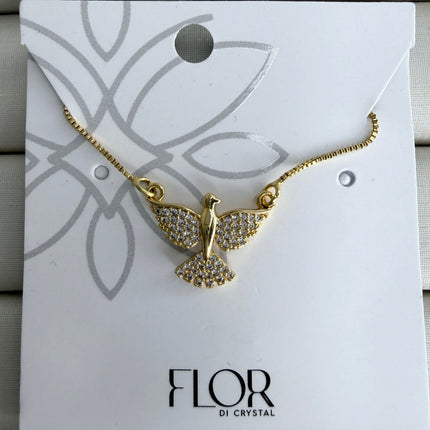 Colar Espirito Santo pomba cravejada folheado ouro