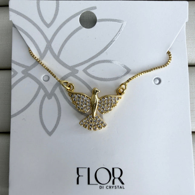 Colar Espirito Santo pomba cravejada folheado ouro