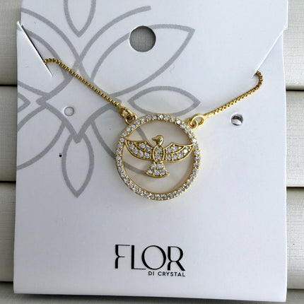Colar Espírito Santo medalha pomba folheado ouro