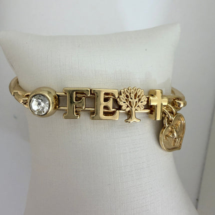 Pulseira Fé árvore vida cruz folheada ouro