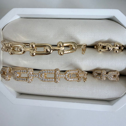 Kit pulseiras elos lisa cravejada folheada