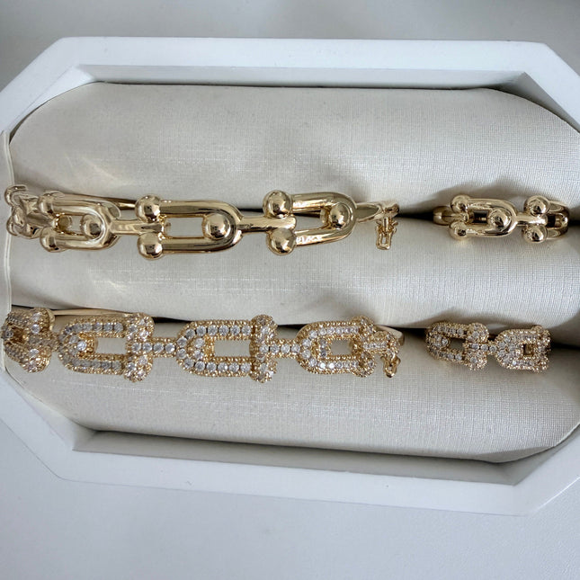 Kit pulseiras elos lisa cravejada folheada