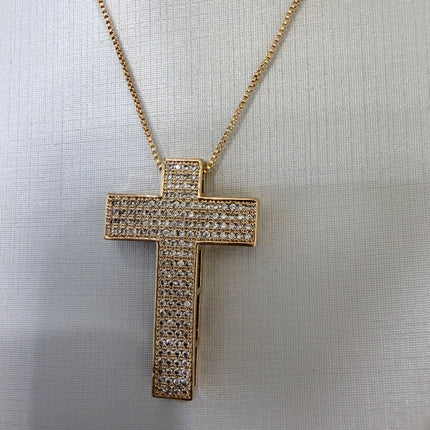 Colar cruz cravejada zircônia folheado ouro