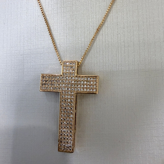 Colar cruz cravejada zircônia folheado ouro