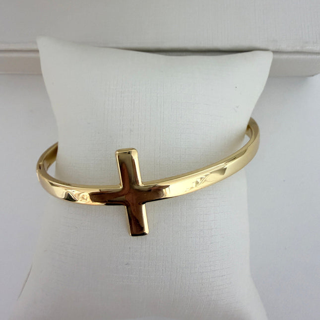 Bracelete cruz lisa folheado ouro