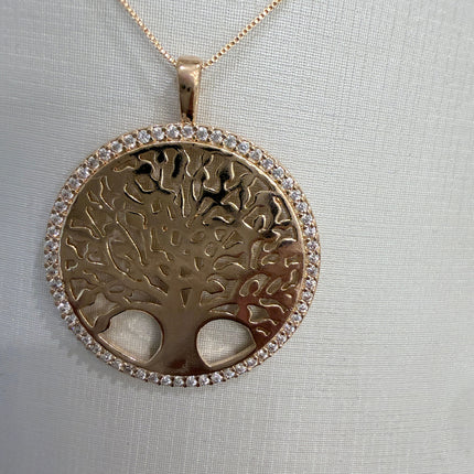 Colar árvore vida medalha cravejada folheado