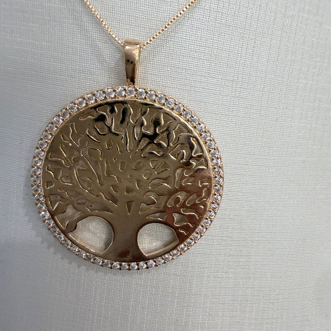 Colar árvore vida medalha cravejada folheado