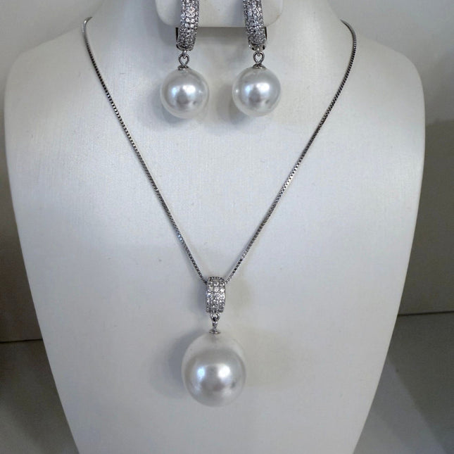 Conjunto pérola branca prata 925