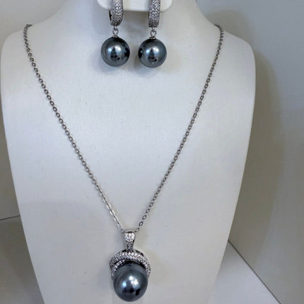 Conjunto pérola negra prata 925
