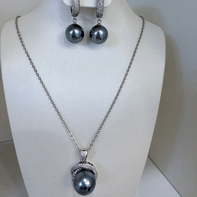 Conjunto pérola negra prata 925